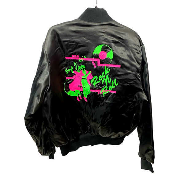 Vtg 50s 60s Rock N Roll Satin Jacket Black Mens Large Rockabilly Dance Majestic - Picture 1 of 9